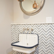 navy, white and chevron laundry room