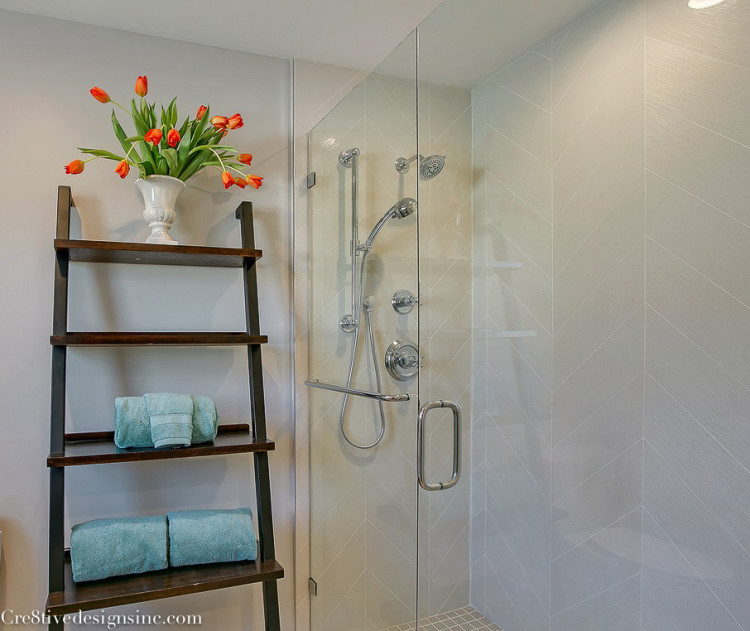 large chevron wall tile in the shower